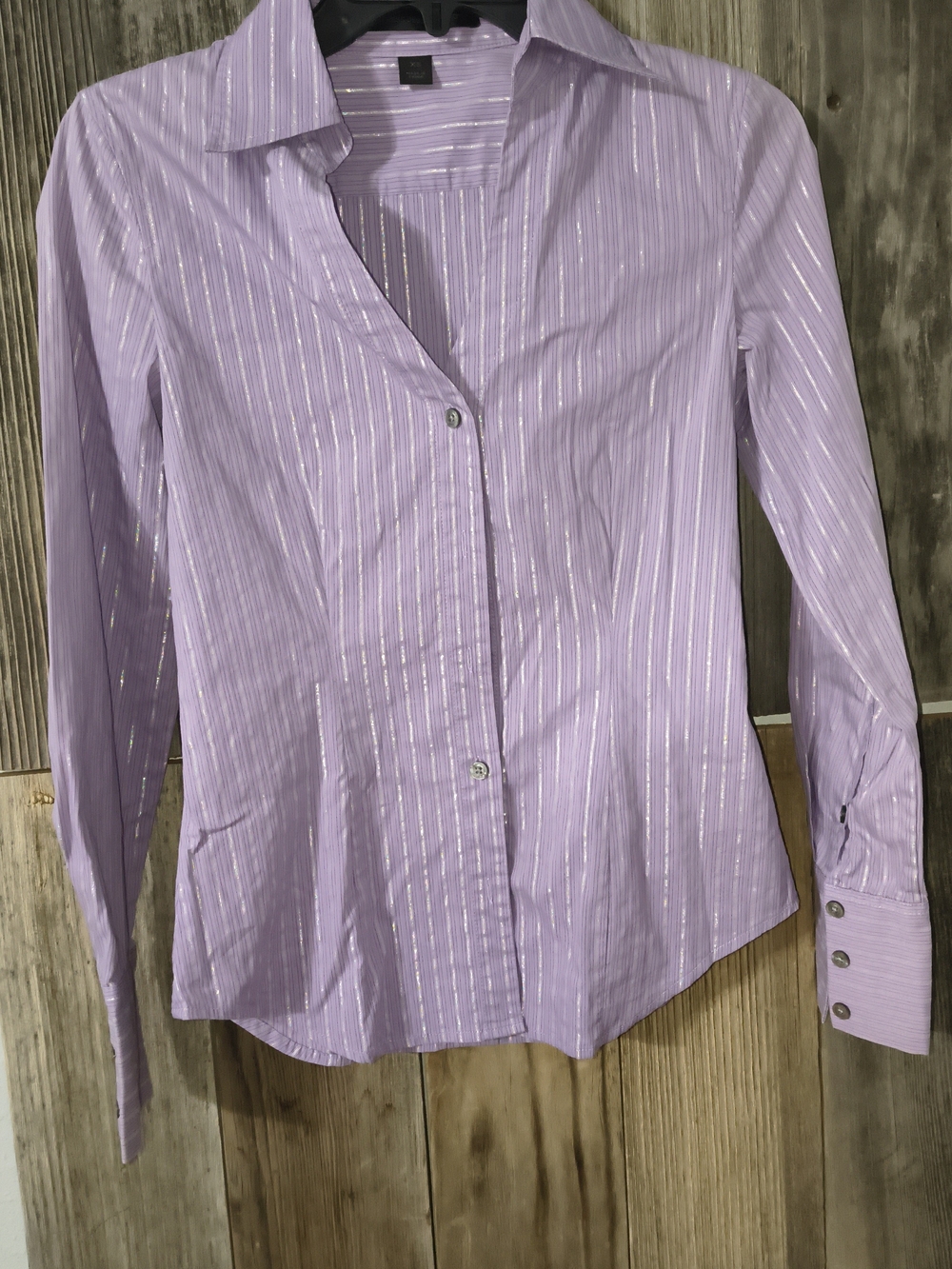 EXPRESS Lilac Stripe Lightweight Button-Down Shirt w/Metallic Detail - Size XS